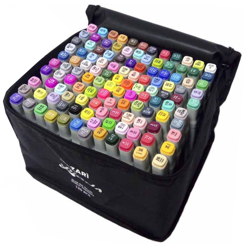 фото Набор маркеров для скетчинга mazari lindo 120 цветов / двусторонние спиртовые / пуля/долото 1.0-6.2 мм / скетч маркеры 120 штук / в сумке чехле