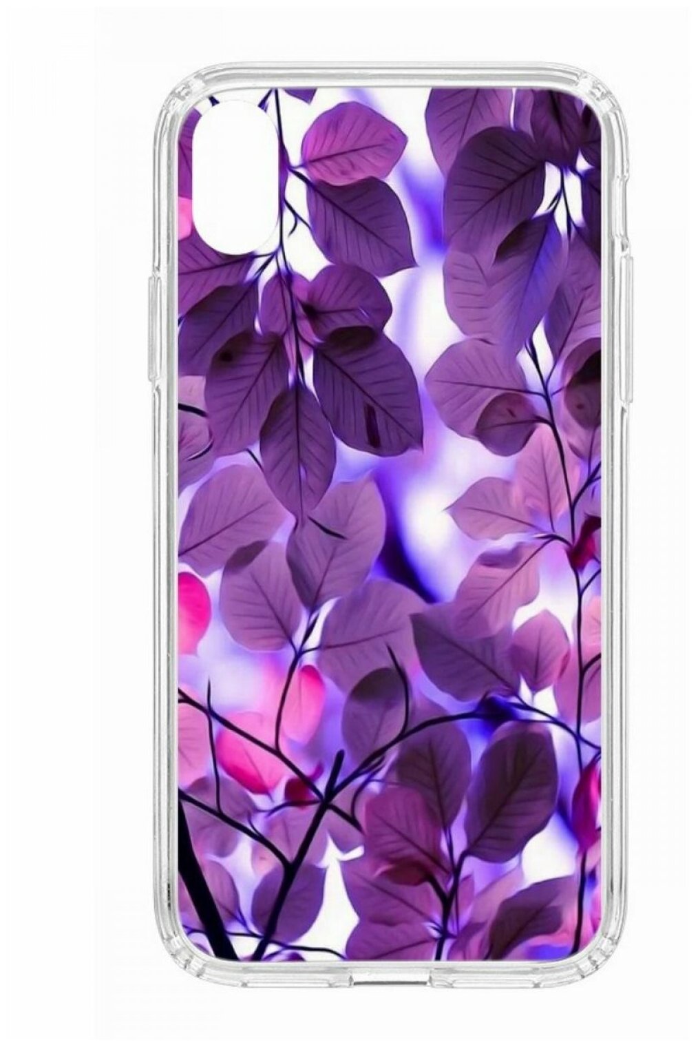 Чехол для iPhone XR Kruche Print MagSafe Purple leaves,прозрачная накладка с защитой камеры,с рисунком,противоударный силиконовый бампер с принтом