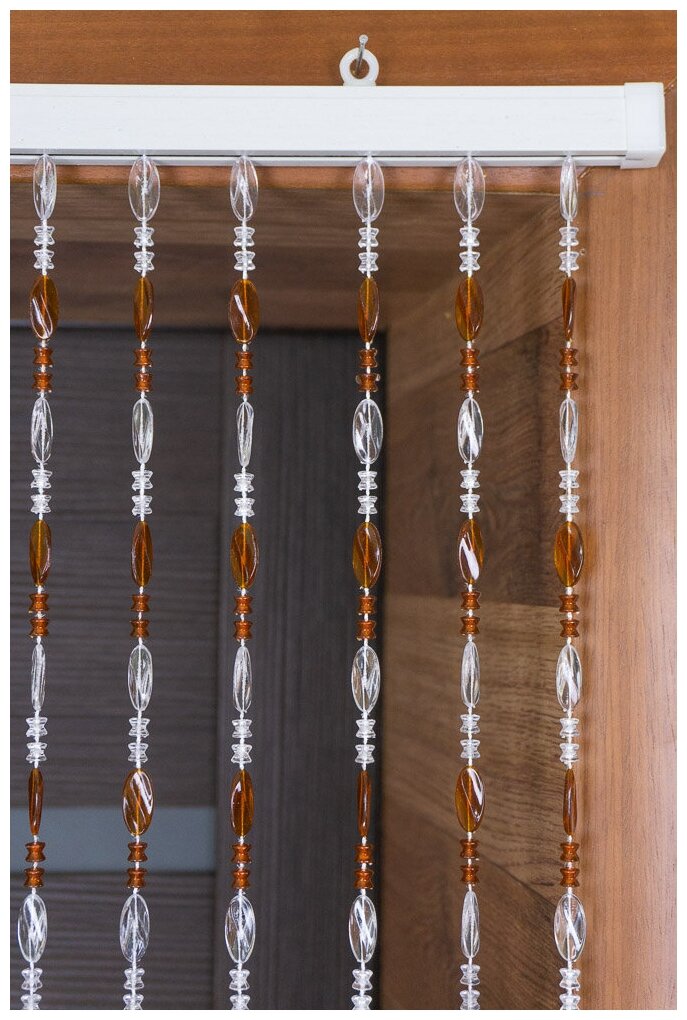 Пластиковая бисерная штора-висюльки из акриловых бусин 90х190 см 27 нитей коричневая - фотография № 5