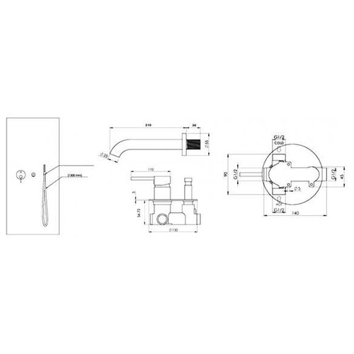 Комплект для ванны и душа Warmer Black Line 210135 черный матовый