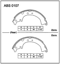 Барабанные тормозные колодки задние Allied Nippon ABS0107 для Daihatsu, Toyota (4 шт.)