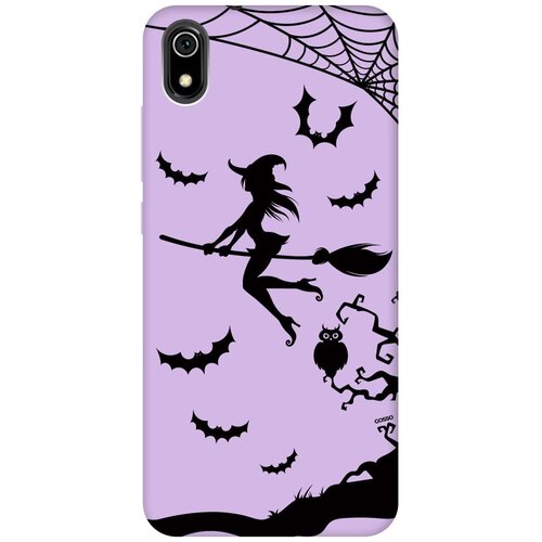 силиконовая чехол накладка silky touch для apple iphone 7 8 se 2020 с принтом witch on a broomstick сиреневая Силиконовая чехол-накладка Silky Touch для Xiaomi Redmi 7A с принтом Witch on a Broomstick сиреневая