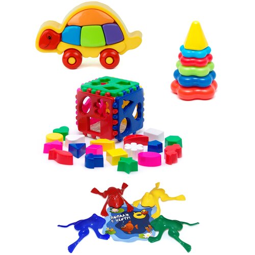 фото Набор развивающий: логическая черепашка + кубик логический большой + пирамида детская малая + команда ква №1 karolina toys