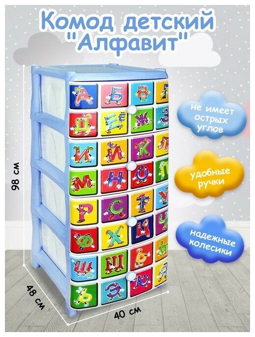 Комод elfplast №3 "Алфавит" (голубой)