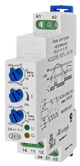Реле контроля напряжения модульное Меандр РКН-1-1-15 (9746807/33860) 230 В 16 А тип AC 1P