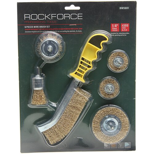 комплект кордщеток ручных rockforce rf 340135102 2 шт Набор кордщеток RF-BWS601 дисковых латунных для дрели+ручная, 6пр.(25,2штх38,50,75мм), в блистере ROCKFORCE /1