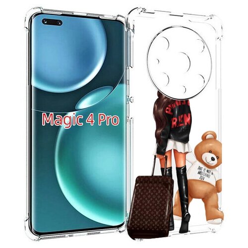 Чехол MyPads девушка-с-модным-чемоданом женский для Honor Magic4 Pro / Magic4 Ultimate задняя-панель-накладка-бампер