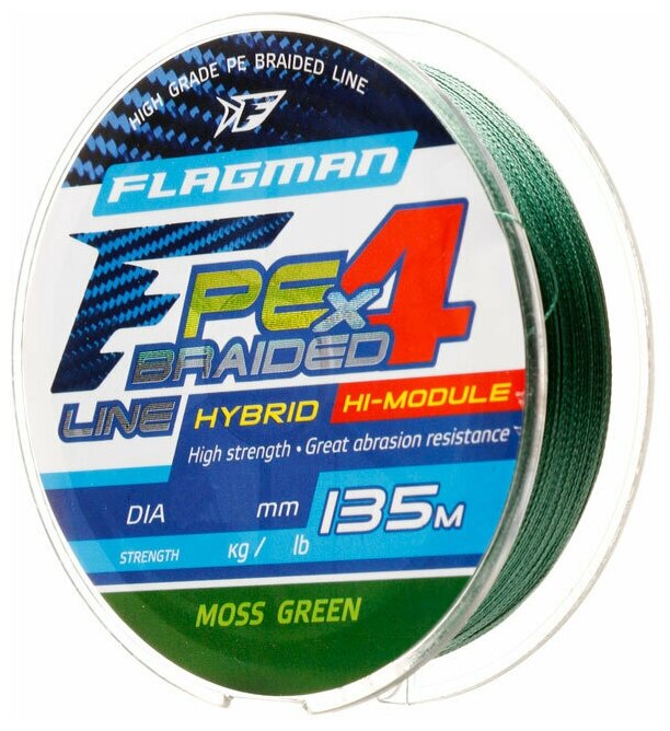 Шнур Flagman PE Hybrid F4 135m MossGreen 0,08mm. 3,6кг/8lb