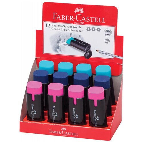 Точилка с ластиком Faber-Castell Combi, 1 отверстие, контейнер, ассорти точилка с ластиком faber castell eagle 2 отверстия контейнер