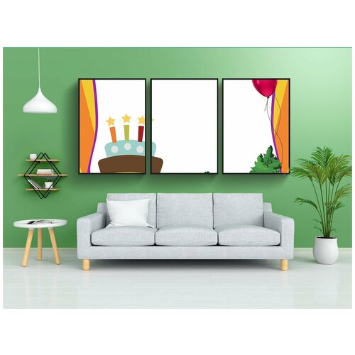 фото Набор модулных постеров для интерьера "открытка, с днем рождения, партия" 60x90 см. в тубусе, без рамки lotsprints