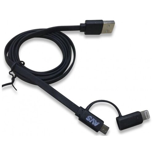 usb кабель для iphone 5 6 7 моделей slim шнур плоский 1 м белый USB кабель AVS для iphone 5/6/7 + micro USB(1м) MIP-563