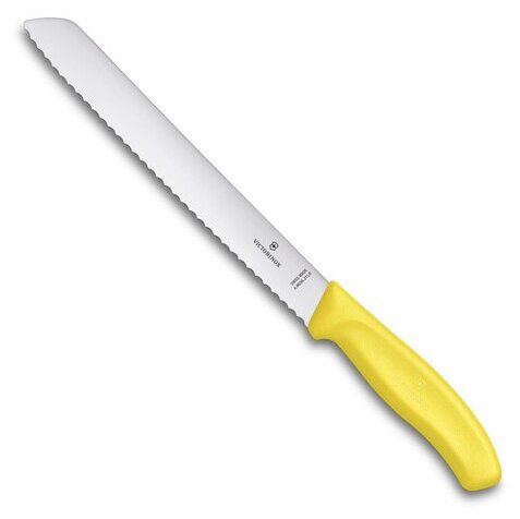 Victorinox нож для хлеба, лезвие 21 см волнистое, желтый, в блистере