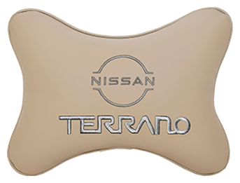 Автомобильная подушка на подголовник экокожа Beige с логотипом автомобиля NISSAN Terrano (new)