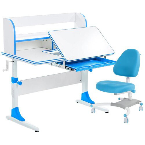 фото Комплект anatomica smart-30 парта + кресло + органайзер белый/голубой с голубым креслом figra