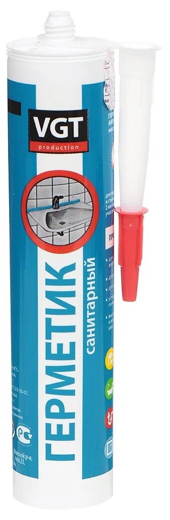 фото Герметик акриловый, санитарный, VGT, 280 мл, бесцветный