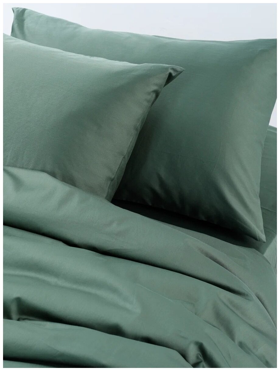 Комплект постельного белья GoodNight Pure однотонное, 1.5-спальное, сатин, олива - фотография № 6