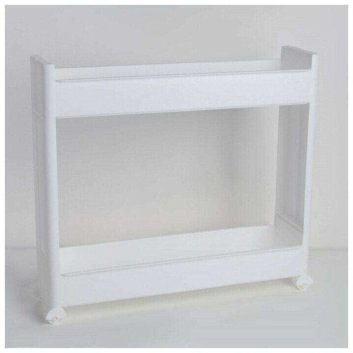 Этажерка настольная Idea узкая 2-х секционная на колесиках цвет белый пластик (М 2723)