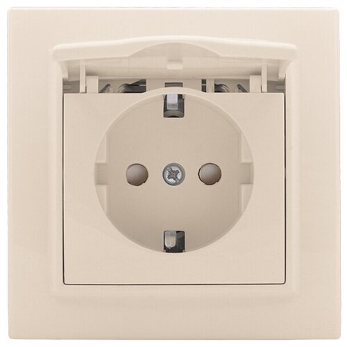 Розетка 1 пост Минск с крышкой, 16А с заземлением с защитной шторкой IP44, бежевая