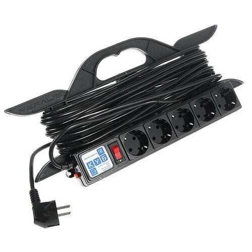 Удлинитель на рамке PowerCube, 5 розеток, 10 м, 16 А, 3500 Вт, черный