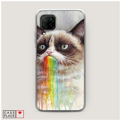 фото Силиконовый чехол "сердитый кот с радугой" на huawei nova 6 se / хуавей нова 6 se case place