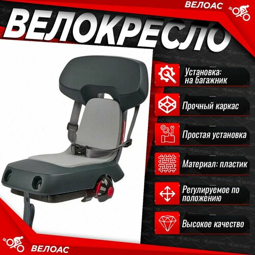 Велокресло детское заднее Polisport Guppy junior+ cfs крепеж на багажник, dark grey-light grey