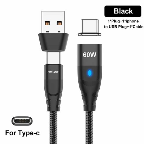 USLION 3-в-1 60 Вт USB C к Type C Магнитный кабель Супер быстрая зарядка QC 4.0 3.0 USB-C к Micro USB Кабель для iphone Macbook, USB-C A to Type c, 1 м