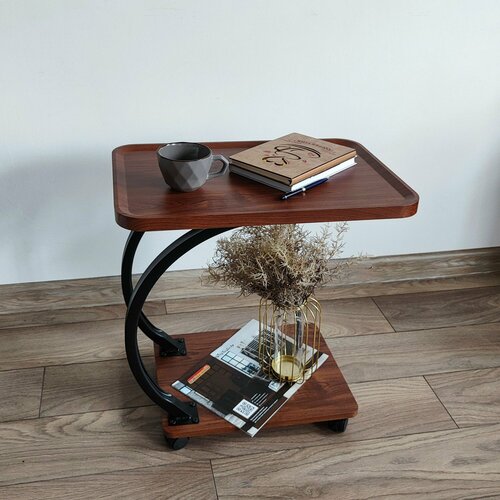 Стол журнальный 2-х ярусный рама черный метал МДФ орех Baizheng 4623₽