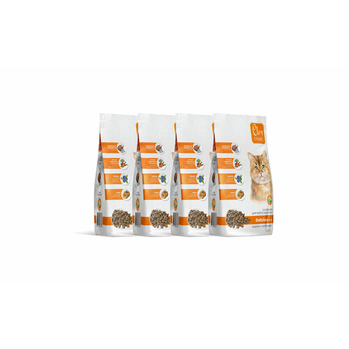Clan Classic Delicious 32/15 сухой корм для взрослых кошек, с индейкой и белой рыбой - 0,4 кг х 4 шт.