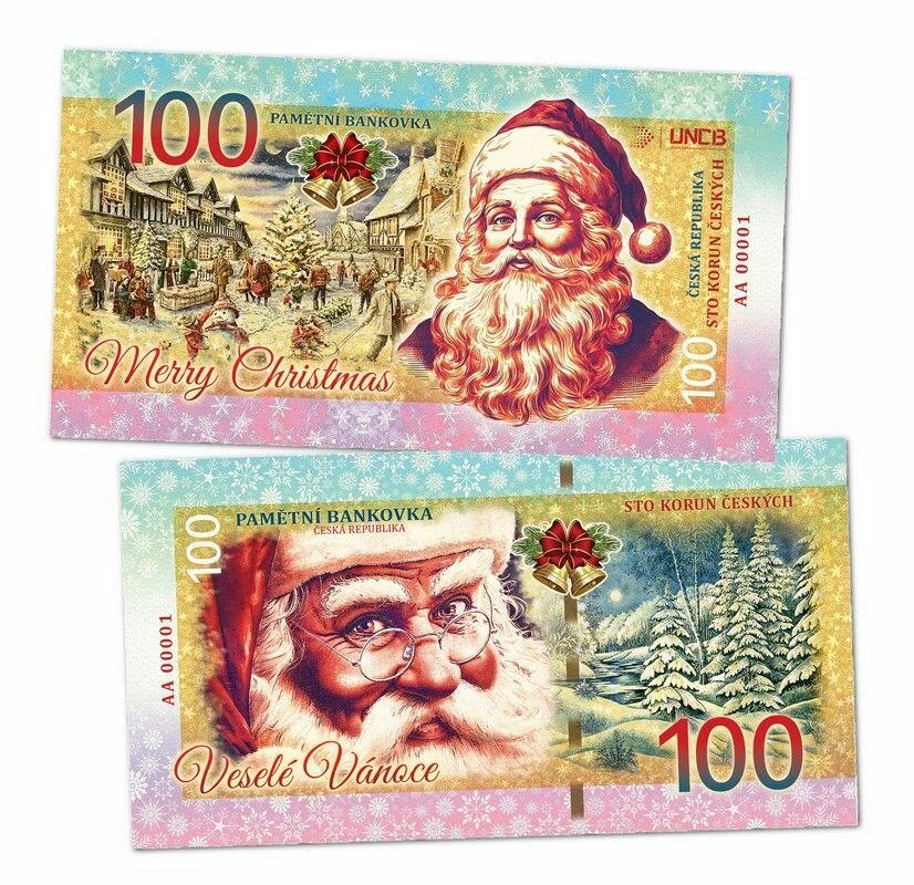 100 крон - С Рождеством! 2025 год. Чехия. Памятная банкнота. UNC