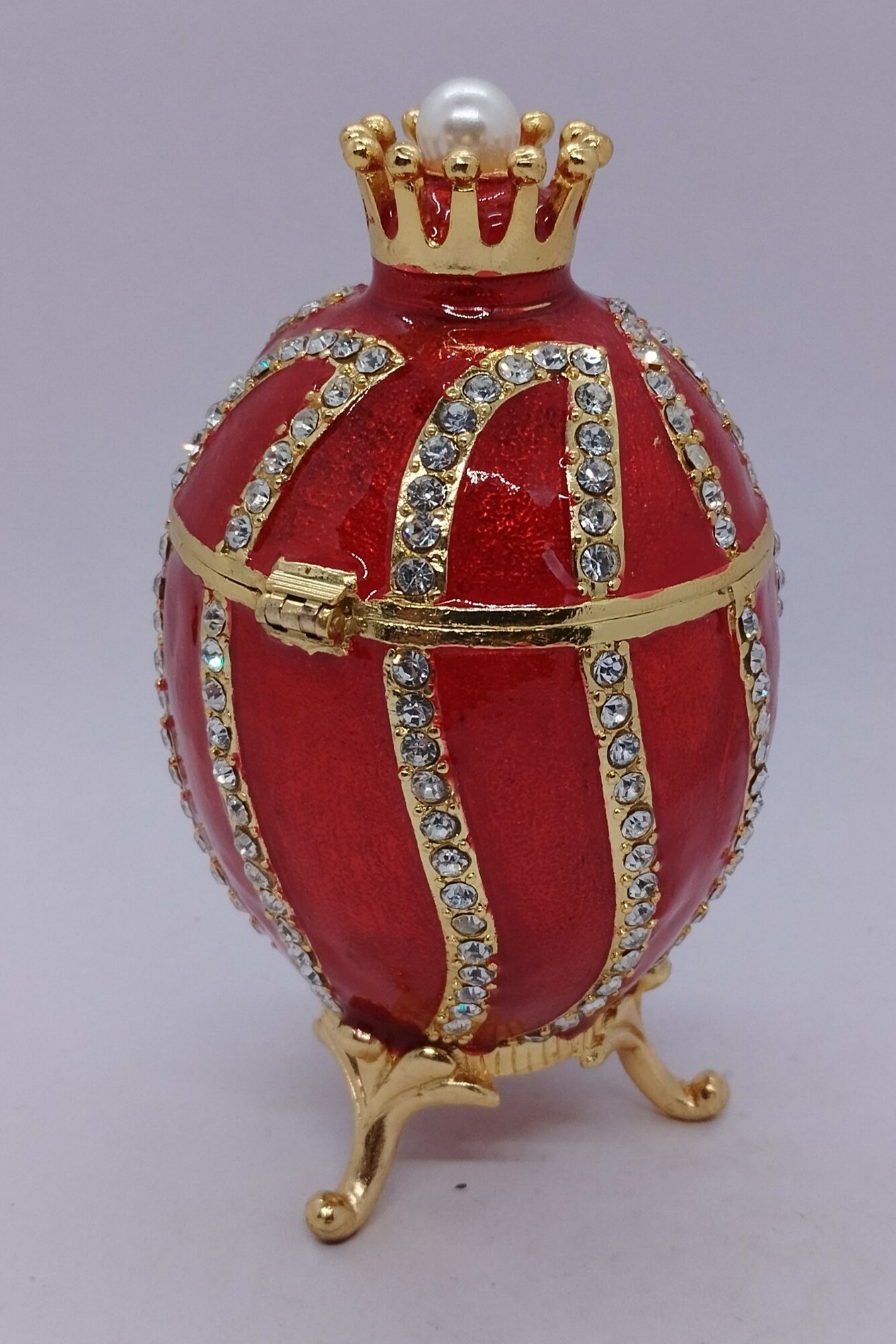 Яйцо Фаберже витое с короной, большое, красное, арт . 618-01