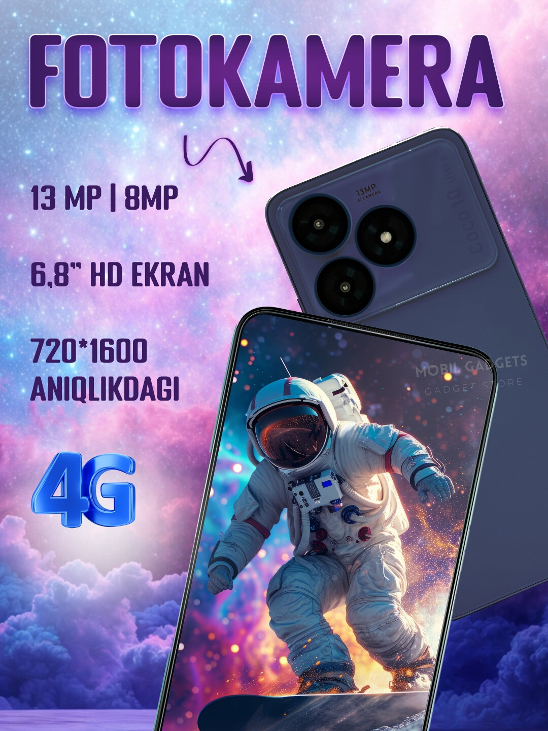 Смартфон CORN COCO 10 Ultra 4G, 2 sim, 12 / 128 Гб, Android 14, 5000 mah, 6'8 inch, Черный — фото 1