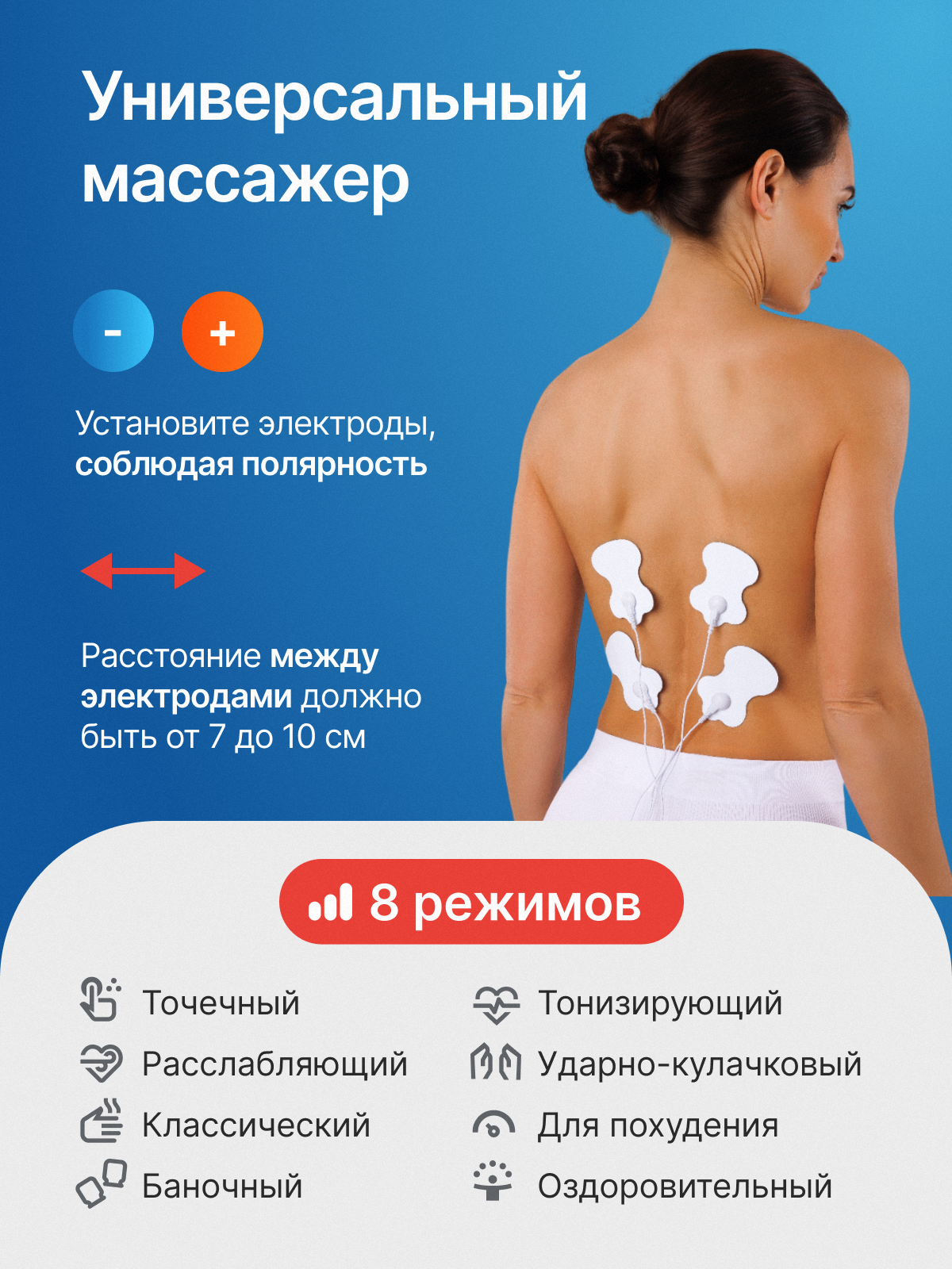 Миостимуляторы Миостимулятор Меридиан, беспроводной, 8 программ, 15 режимов, дисплей, серебристый