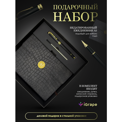фото Подарочный набор, ежедневник, ручка (черный) igrape
