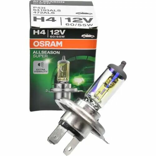 Лампа ALLSEASON 1шт. (H4) 12V 60/55W P43t +30% света, цвет. темп. 3000К