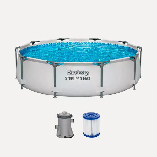 Изображение товара Каркасный бассейн Bestway 56408 BW, 305х76 см, 4678 л, фильтр-насос 1249 л/ч, ремкомплект, серый