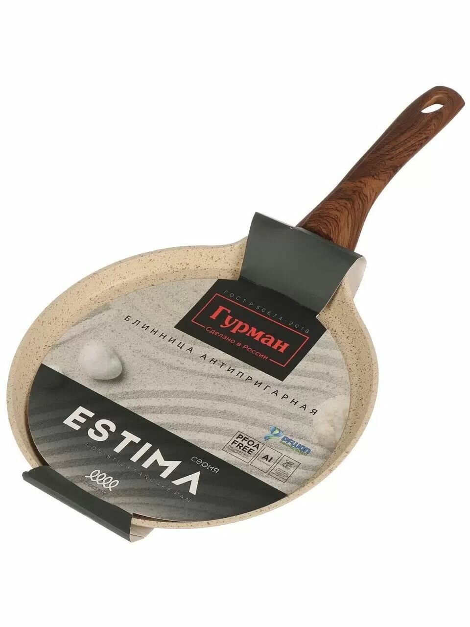 Блинница Гурман Estima, алюминиевая, диаметр 24 см, антипригарное покрытие, бежевая, пластиковая ручка, индукция