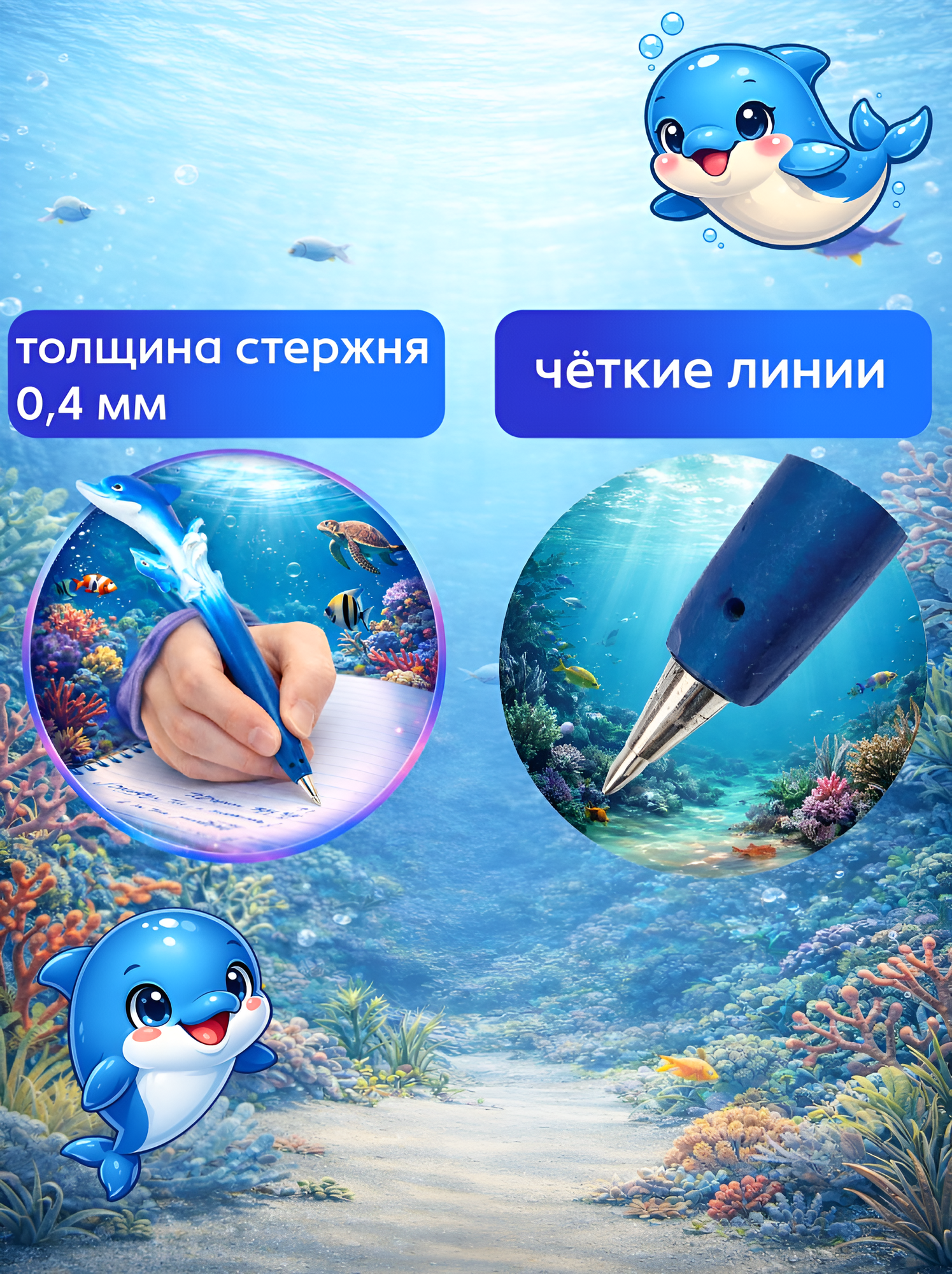 Ручка шариковая "Дельфин" объемная, фигурная, стержень шариковый синий, подарок девочке, мальчику на 23 февраля — фото 1