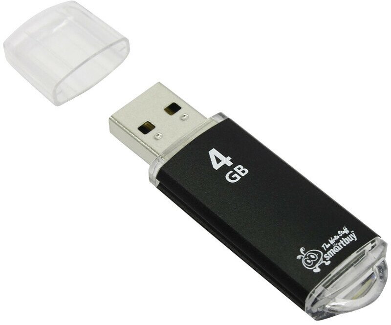 Память Smart Buy "V-Cut" 4GB, USB 2.0 Flash Drive, черный (металл. корпус ), 227881