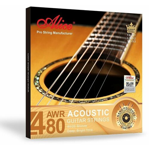 Струны для акустической гитары Alice AWR480-L струны для акустической гитары alice a206 l 12 53 фосфорная бронза комплект струн
