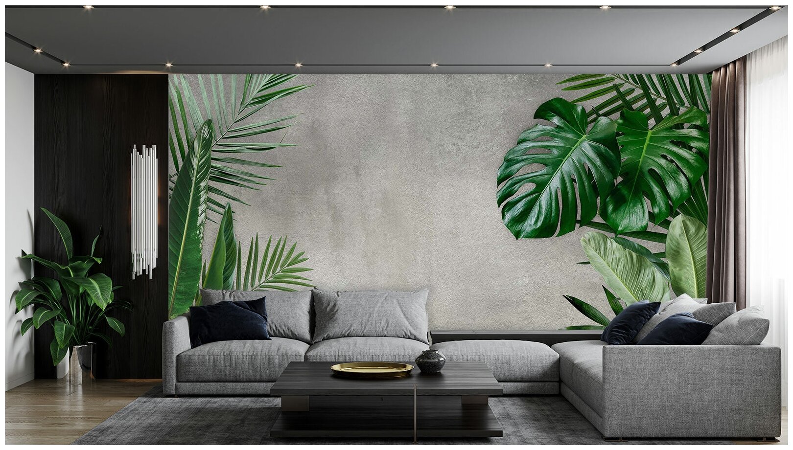 Фотообои на стену флизелиновые 3d Растения Тропические листья пальмы Монстера 300х270 см Barton Wallpapers N108