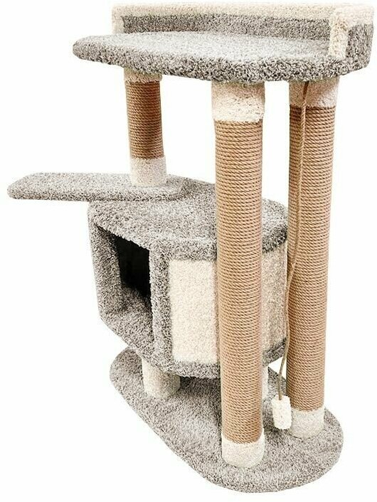 Когтеточка для кошек с домиком и лежанкой высокая "Феликс" серый - фотография № 7
