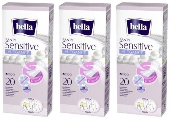 Bella прокладки ежедневные Panty sensitive elegance, 1 капля, 20 шт/уп * 3уп