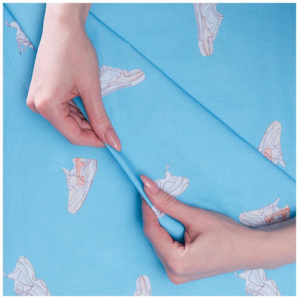 Ткань поплин FUNNY голубой кеды (2584)