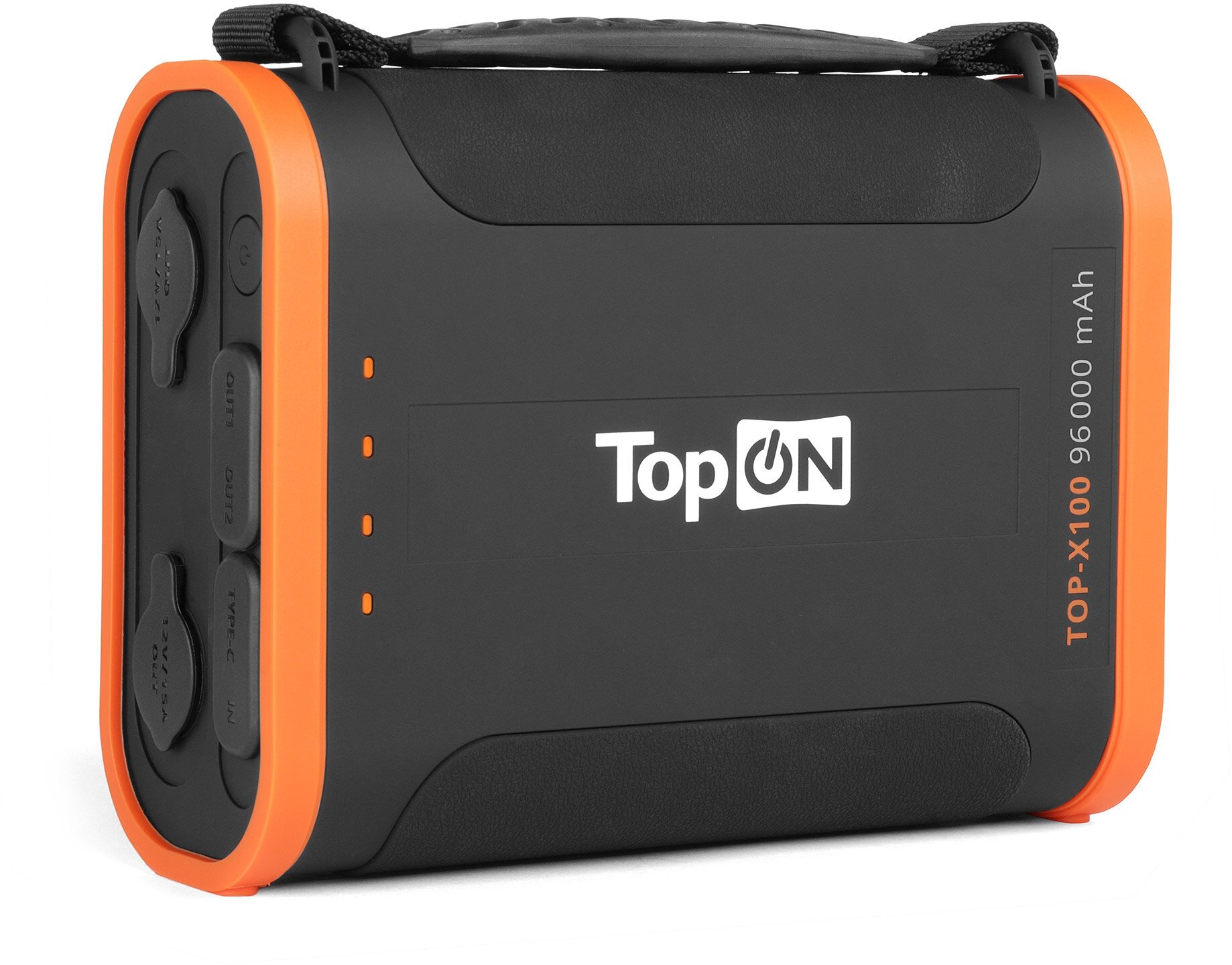 Внешний аккумулятор TopON TOP-X100 96000mAh USB Type-C PD 60W, USB1 QC3.0, USB2 12W, 2 авторозетки 180W, фонарь, защита от брызг, LiFePO4. Черный