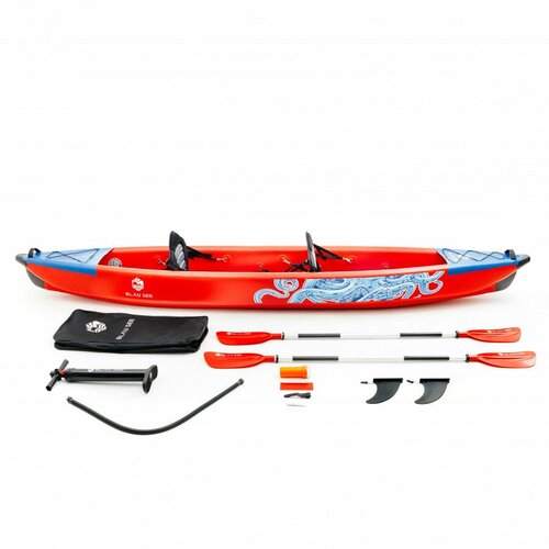 Надувная лодка-каяк двухместный с фартуком/юбкой BLAU SEE KRAKEN-2 премиум 420 см, красный