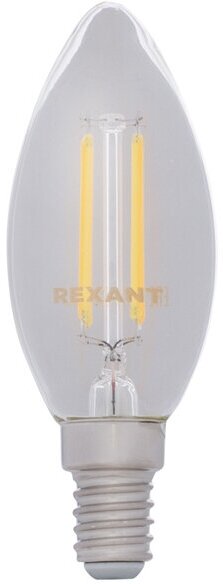 Лампочка филаментная REXANT Свеча CN35 7.5 Вт 600 Лм 4000K E14 прозрачная колба