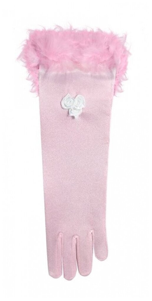 Розовые перчатки с перьями (детские) (11860) 15 см
