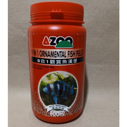 Корм для всеядных/плотоядны Azoo 9 in 1 Ornamental Fish Pellet, 900 мл