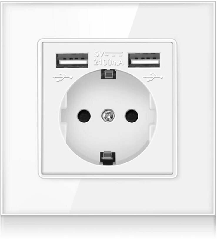 фото Электрическая розетка одинарная DiXiS 1 Gang Socket с портами 2 USB EU (86x86) White (TKEU-1)