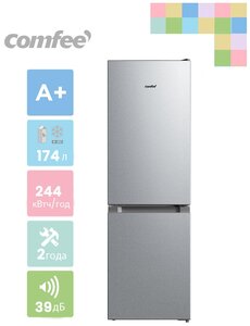 Фото Холодильник Comfee RCB233LS1R, Low Frost, двухкамерный, нержавеющая сталь, GMCC компрессор, LED освещение, перевешиваемые двери